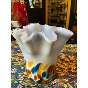 VTG 5.5" Zorza Art Hand Blown Glass Poland Handkerchief Vase MCM